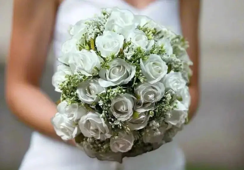 artifical white rose bridal bouquet