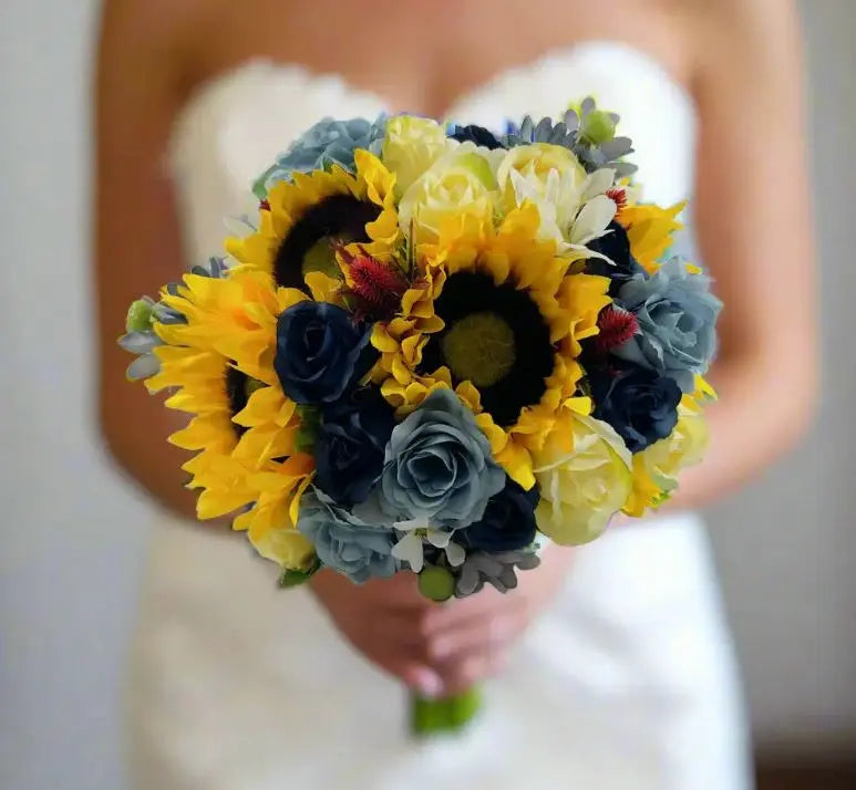 Introducing-Claire-de-Fleurs-Stunning-Sunflower-and-Blue-Summer-Wedding-Bouquet Claire De Fleurs