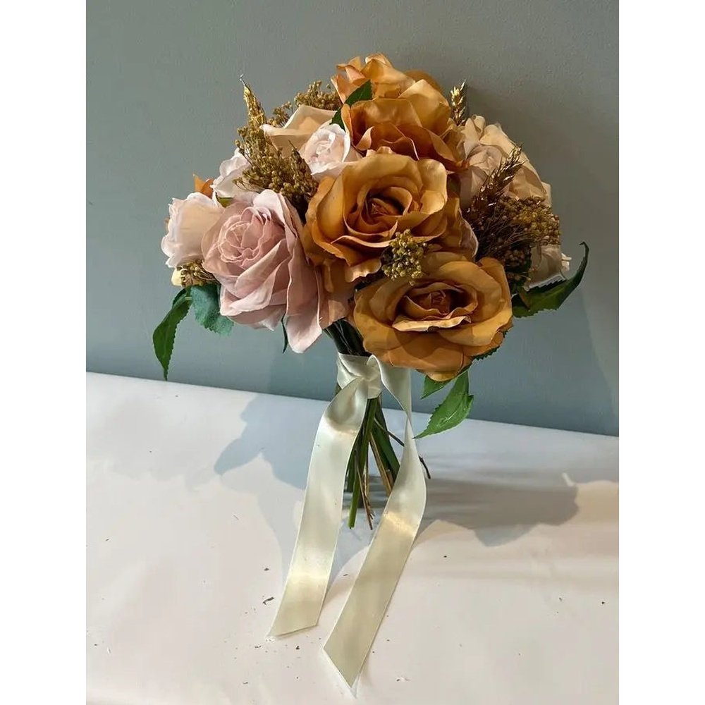 Autumnal Gold, nude and Burnt Orange Bouquet Claire De Fleurs