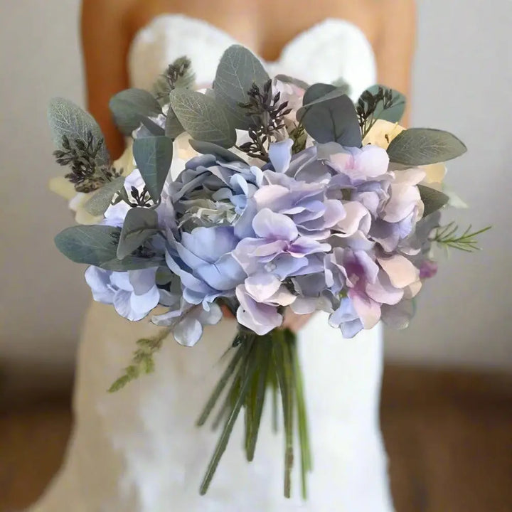 Baby Blue And White Wedding Bouquet - Artificial Flowers | Claire De Fleurs