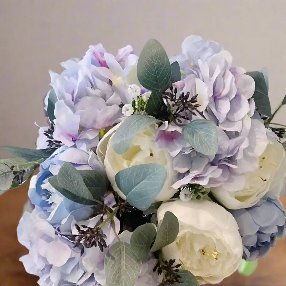 Baby Blue And White Wedding Bouquet - Artificial Flowers | Claire De Fleurs