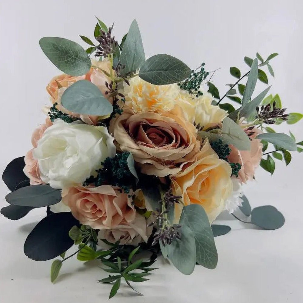 Boho Bridal bouquet Orange, Nude & White Summer Autumn Wedding Bouquet - Faux Silk Dried Flowers Wedding Flowers Claire De Fleurs