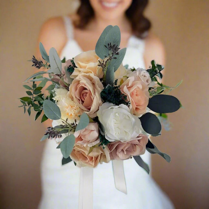 Boho Bridal bouquet Orange, Nude & White Summer Autumn Wedding Bouquet - Faux Silk Dried Flowers Wedding Flowers Claire De Fleurs