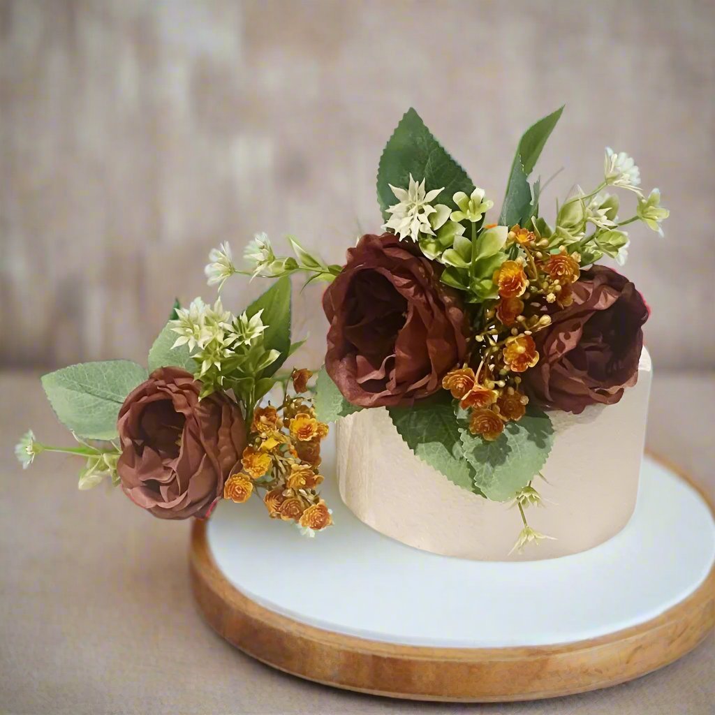 Brown Autumnal Peony Cake Topper - Artificial Flowers | Claire De Fleurs