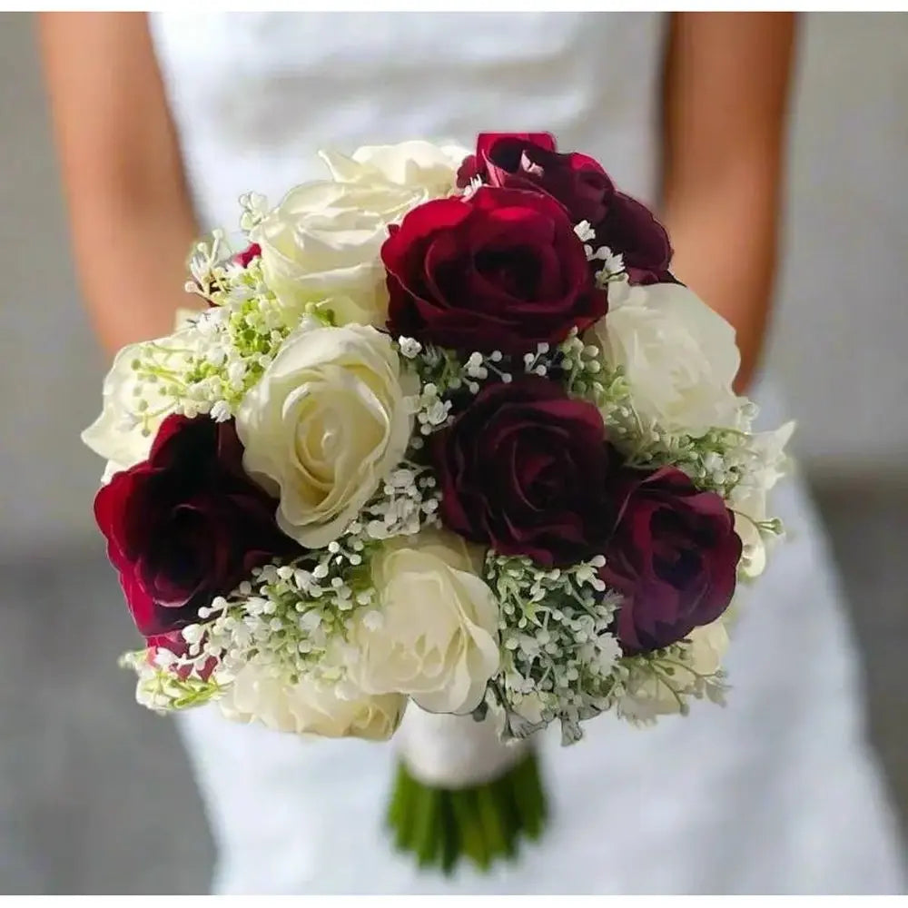 Burgundy Red And Ivory Artificial Wedding Bouquet Claire De Fleurs