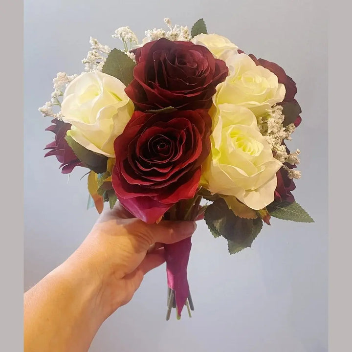 Burgundy And Cream Rose Wedding Bouquet Collection - Artificial Flowers | Claire De Fleurs