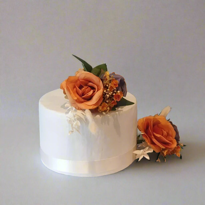 Burnt Orange and Purple Roses Cake Flowers Claire De Fleurs