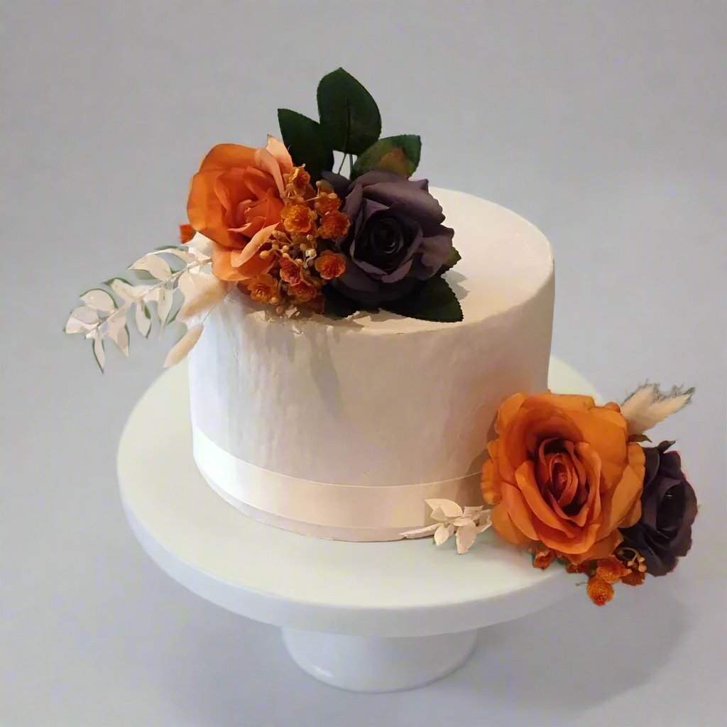 Burnt Orange and Purple Roses Cake Flowers Claire De Fleurs