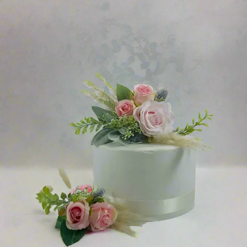 Cake Flowers Artificial Pink Rose And Pampas Cake Flowers Claire De Fleurs