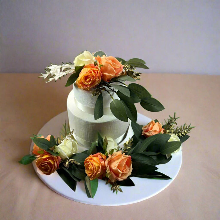 Cake Flowers Burnt Orange, Ivory And Gold Rose Cake Garland Set - Artificial Silk Flowers For Wedding  Birthday Claire De Fleurs