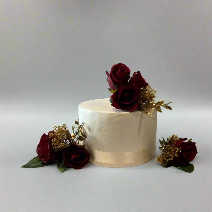 Dark Red Rose And Gold Cake Flowers Claire De Fleurs