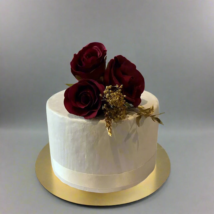 Dark Red Rose And Gold Cake Flowers Claire De Fleurs