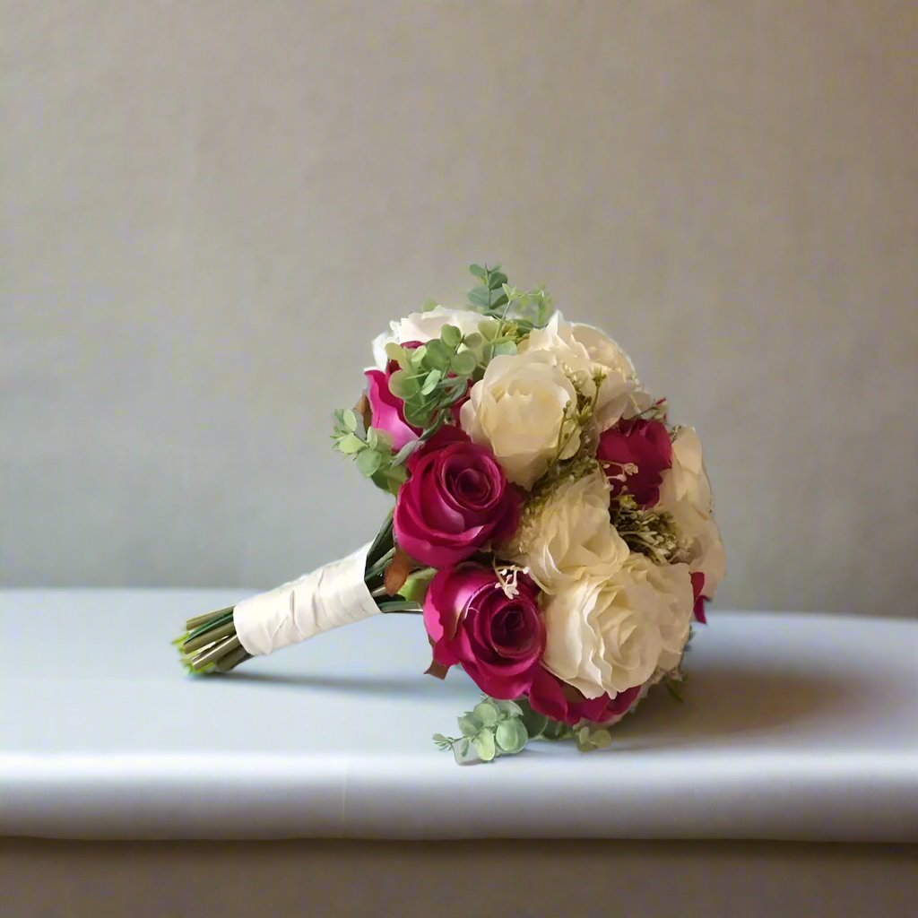 Hot Pink And Ivory Rose Wedding Bouquet Claire De Fleurs