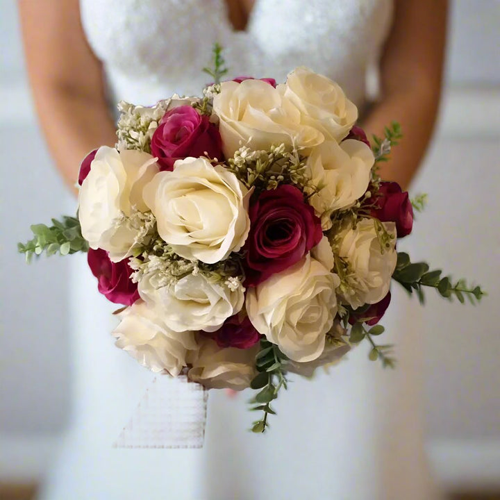 Hot Pink And Ivory Rose Wedding Bouquet Claire De Fleurs