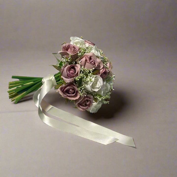 artificial silk ivory and pink rose wedding bouquet