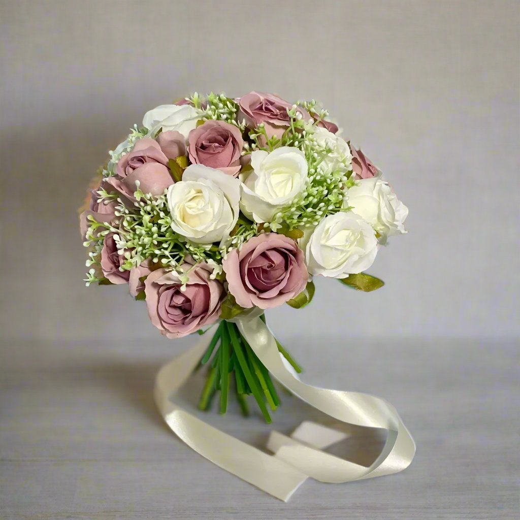 Ivory And Pink Rose And Gypsophila Bouquet Claire De Fleurs