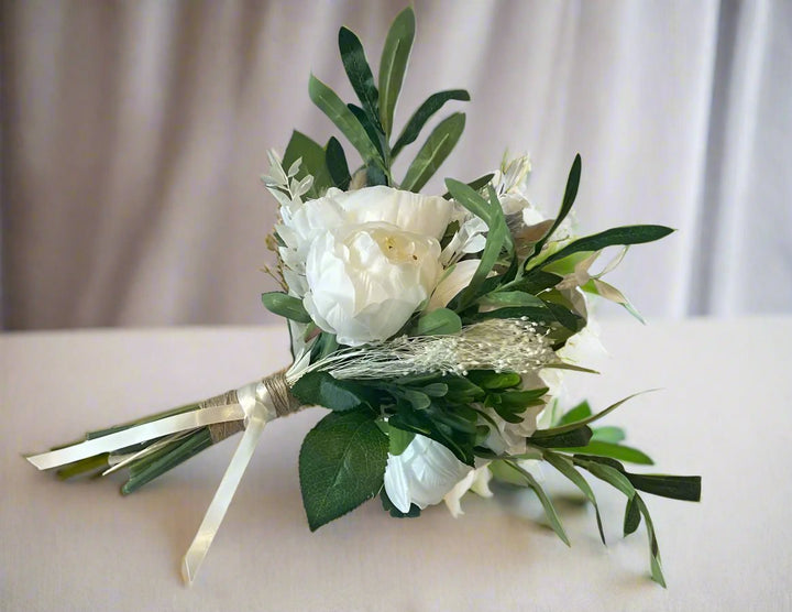 Ivory Rose, Peony and Thistle Artificial Bridal Bouquet Claire De Fleurs