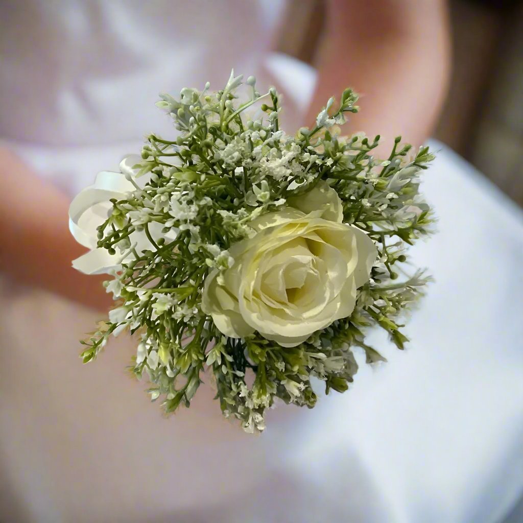 Ivory/White Rose Flower Girl Wand/Posy Claire De Fleurs