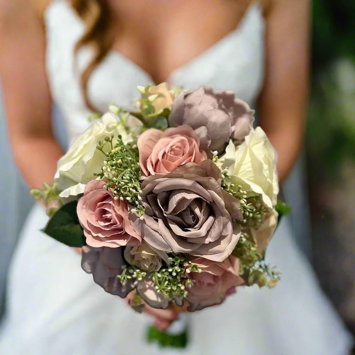 Lilac, Ivory , Blush Silk And Gypsophila Bouquet Claire De Fleurs