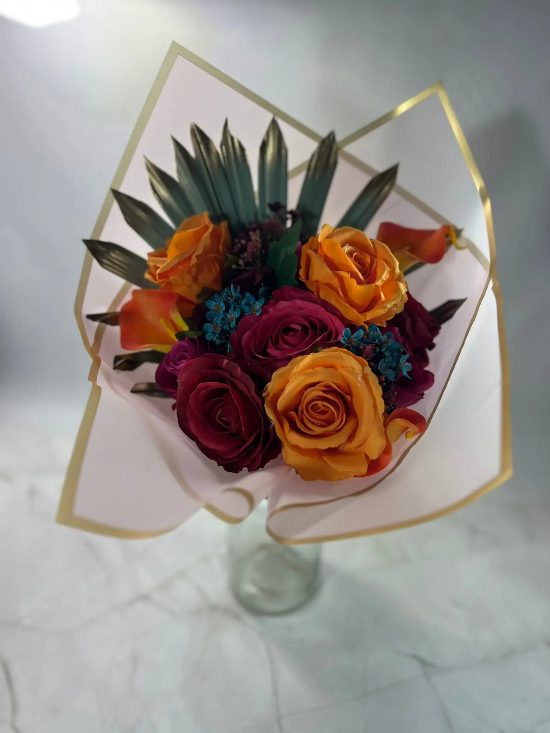 Mothers Day Bouquet Red, Orange and Pink Roses Claire De Fleurs