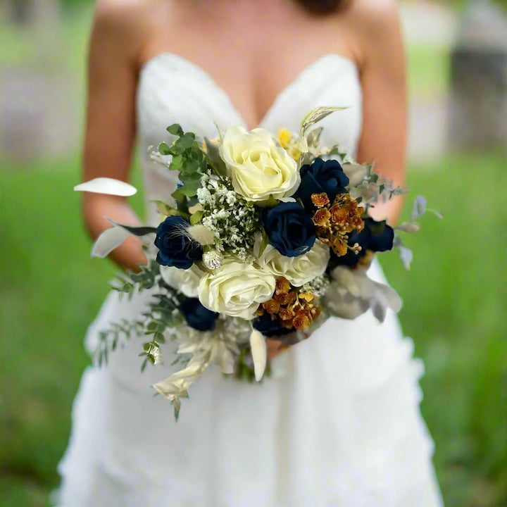 Navy And Ivory Rose Bouquet Claire De Fleurs