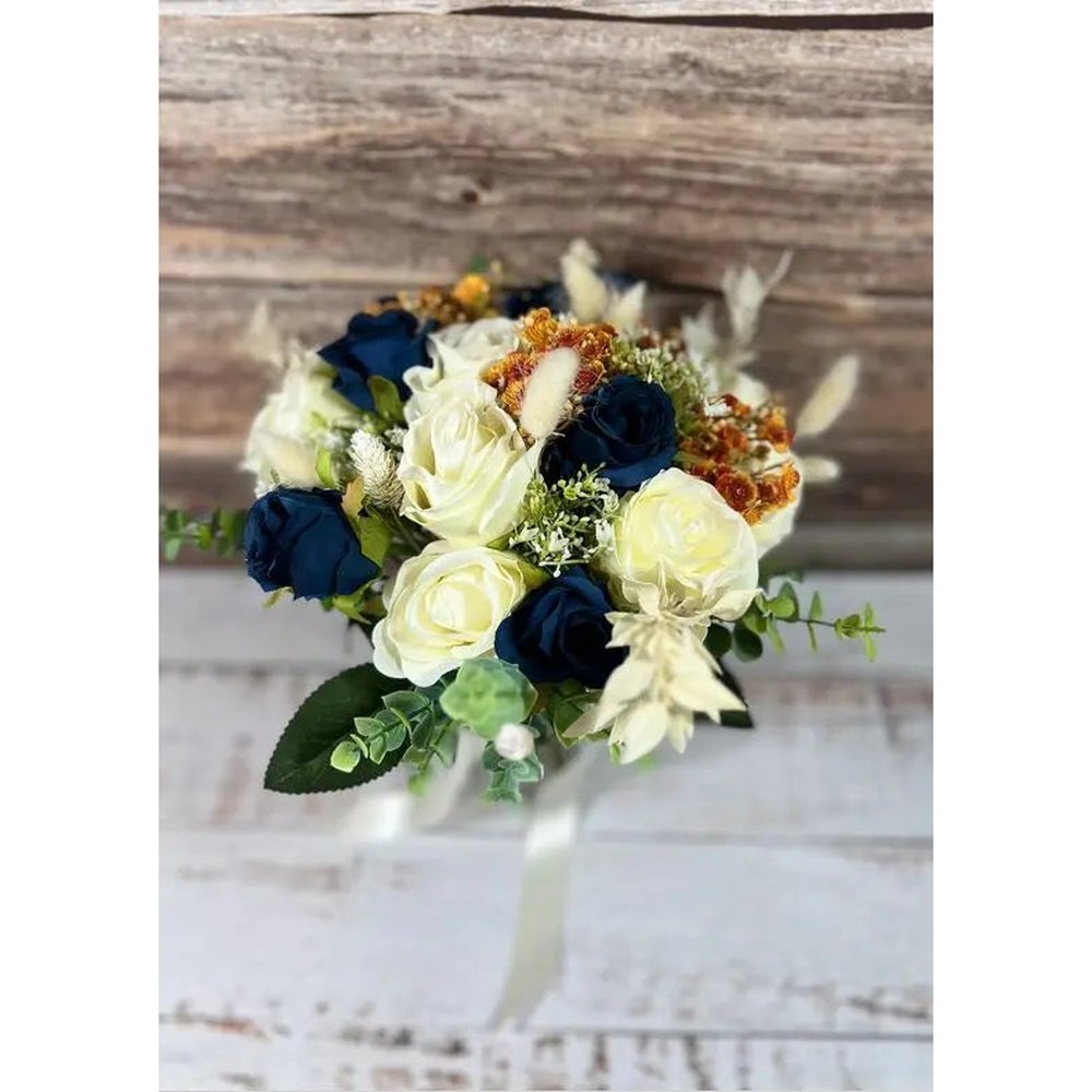 Navy And Ivory Rose Bouquet Claire De Fleurs