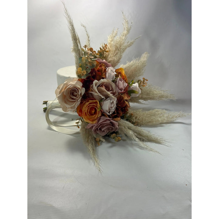 Orange, Nude Pampas Grass Wedding Bouquet Claire De Fleurs