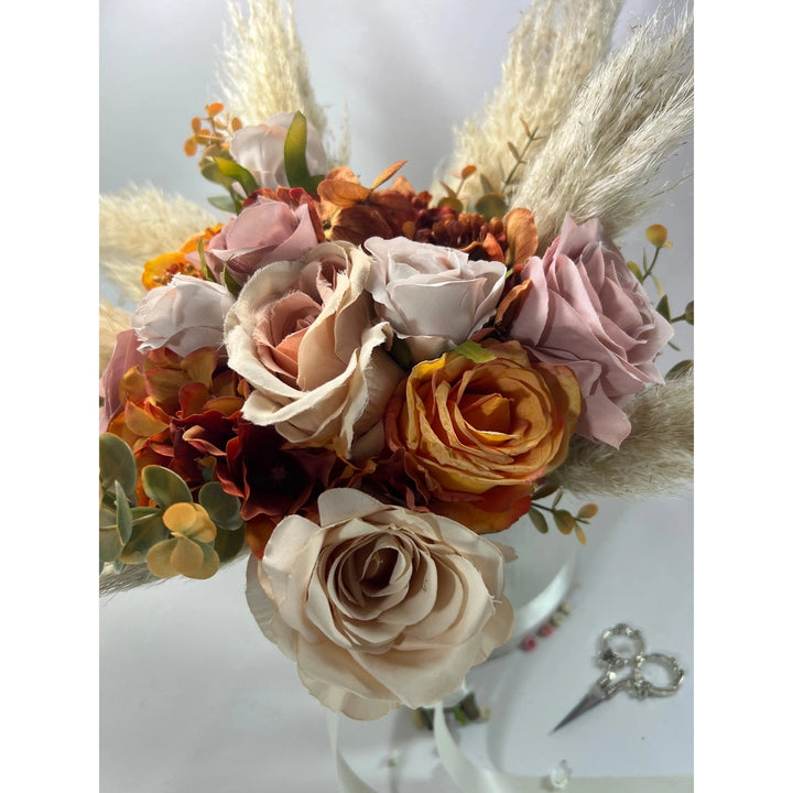 Orange, Nude Pampas Grass Wedding Bouquet Claire De Fleurs