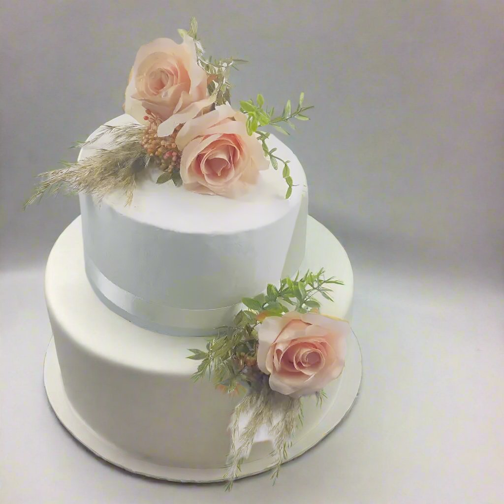 Peach, Gold And Pampas Cake Flowers Toppers - Artificial Silk Flowers Claire De Fleurs