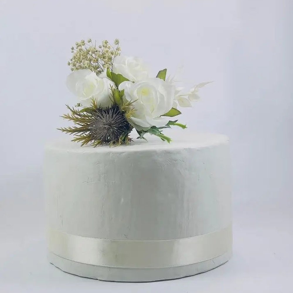 White Rose and Blue / Purple Thistle Cake Topper Claire De Fleurs