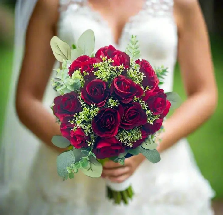 Red Rose And Babys Breath Artificial Bouquet Package Claire De Fleurs