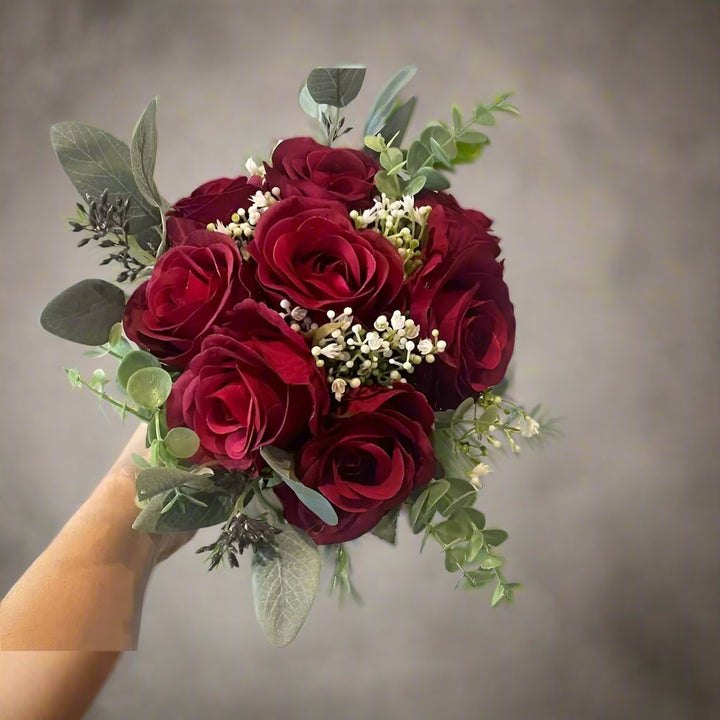 Red Rose And Gypsophila Bouquet Claire De Fleurs