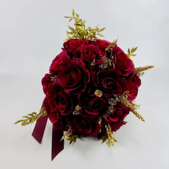 Stunning Dark Red And Gold Bouquet Claire De Fleurs