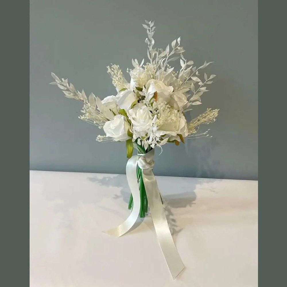 White Boho Wedding Bouquet Claire De Fleurs