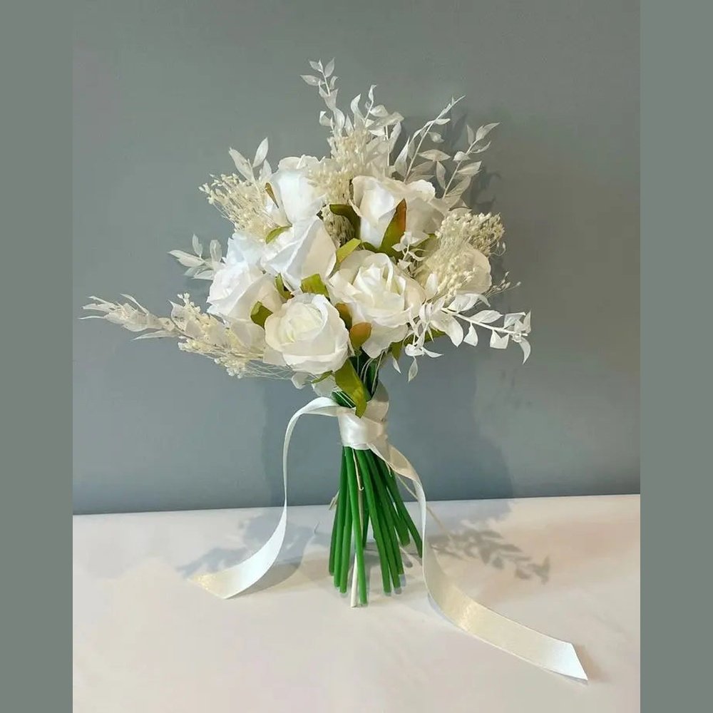 White Boho Wedding Bouquet Claire De Fleurs