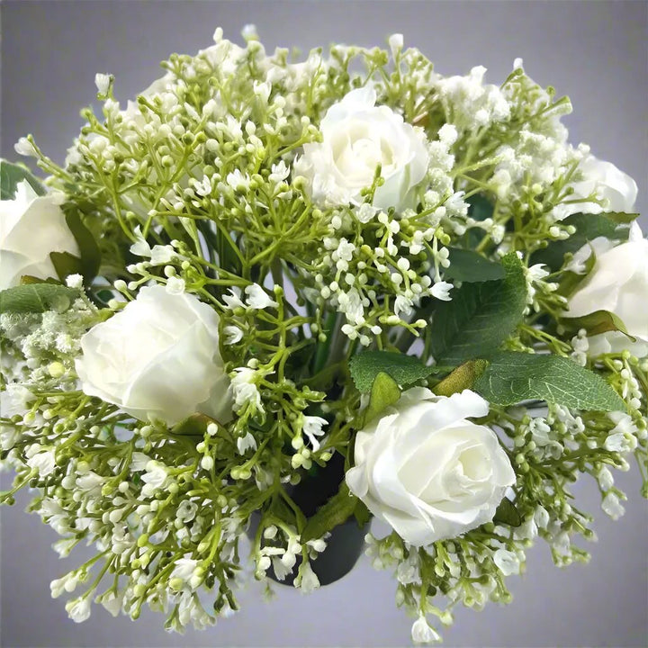 White Ivory Rose And Gyp Artificial Funeral Tribute Claire De Fleurs