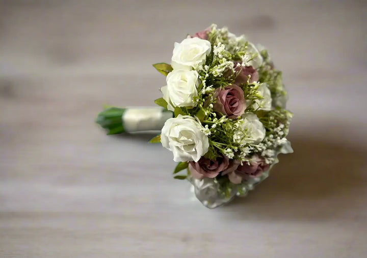 White Ivory and Pink Artificial Bridal Bouquet Claire De Fleurs