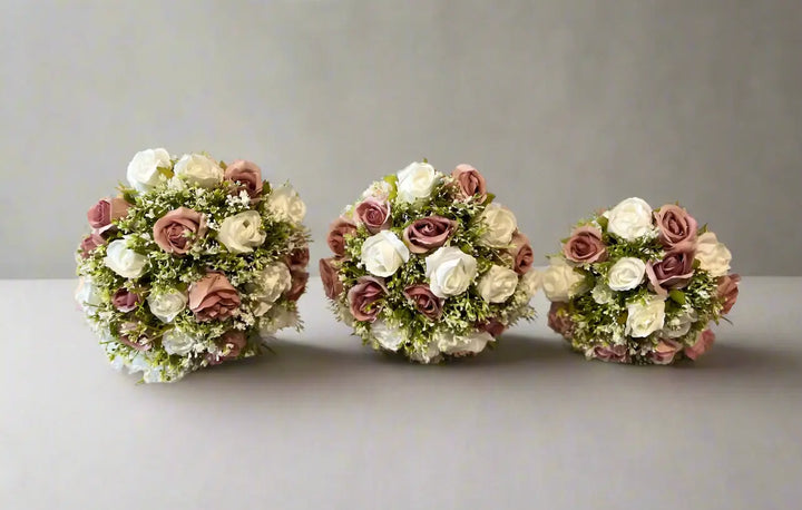 White Ivory and Pink Artificial Bridal Bouquet Claire De Fleurs