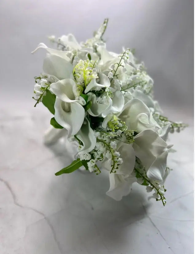 White Lily Tear Drop Cascade Artificial Wedding Bouquet Claire De Fleurs