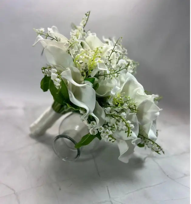 White Lily Tear Drop Cascade Artificial Wedding Bouquet Claire De Fleurs