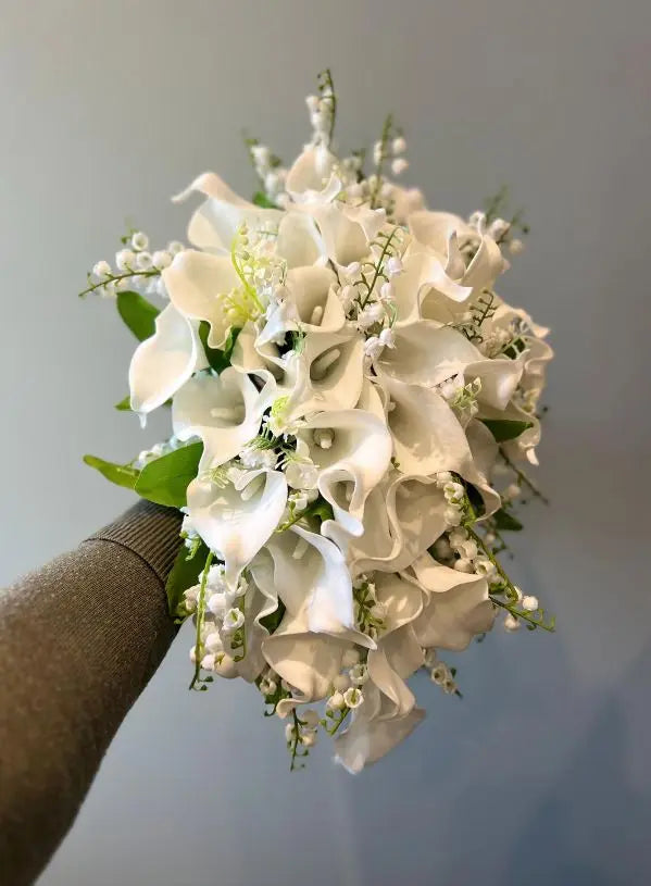 White Lily Tear Drop Cascade Artificial Wedding Bouquet Claire De Fleurs