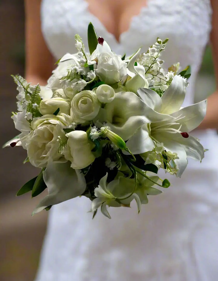 White Lily and Rose Artificial Wedding Bouquet Claire De Fleurs