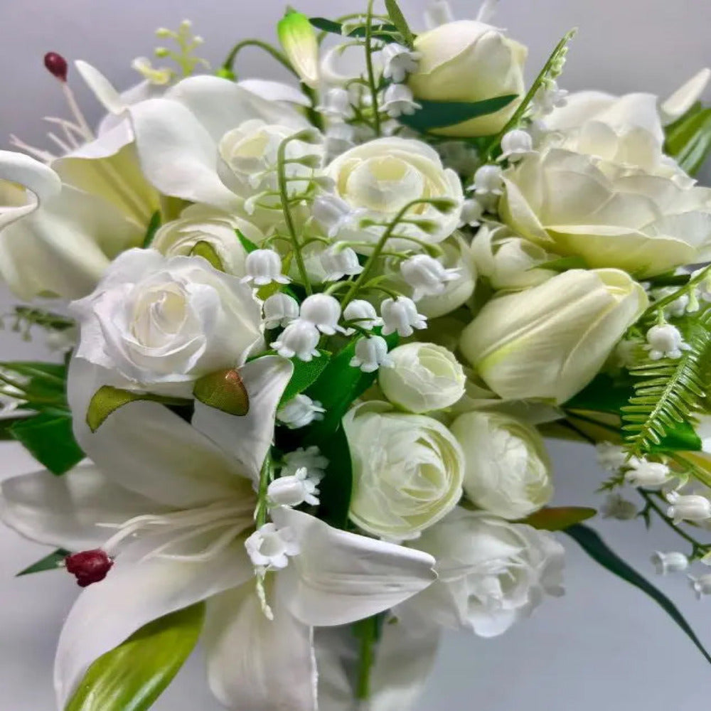 White Lily and Rose Artificial Wedding Bouquet Claire De Fleurs