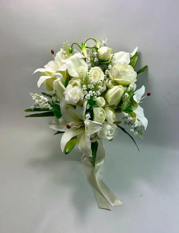 White Lily and Rose Artificial Wedding Bouquet Claire De Fleurs