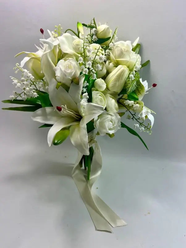 White Lily and Rose Artificial Wedding Bouquet Claire De Fleurs