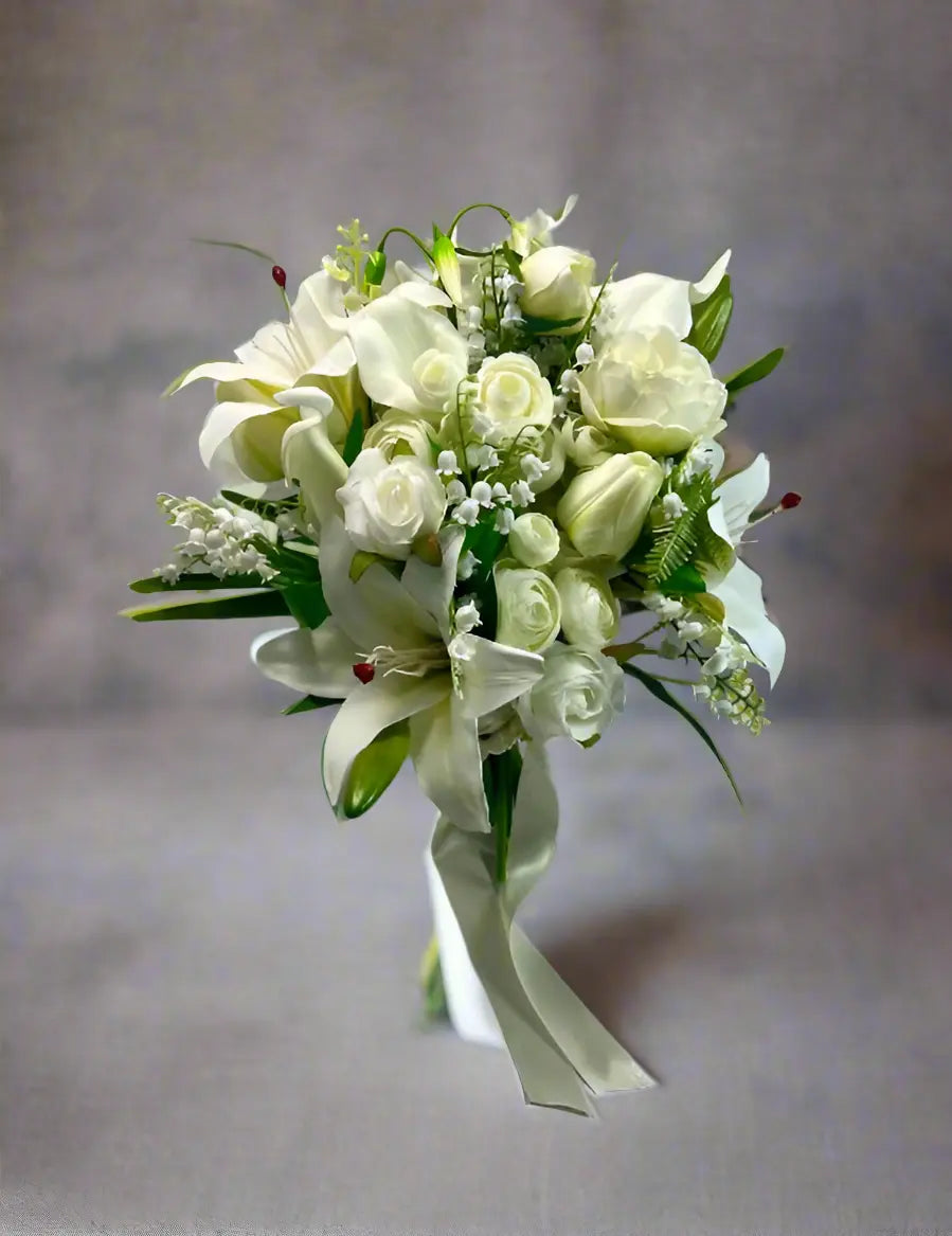 White Lily and Rose Artificial Wedding Bouquet Claire De Fleurs