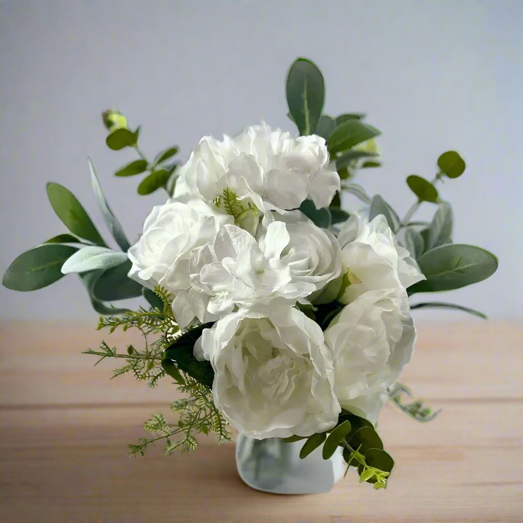 White Peonies Roses hydrangea - Artificial Silk Flowers Claire De Fleurs