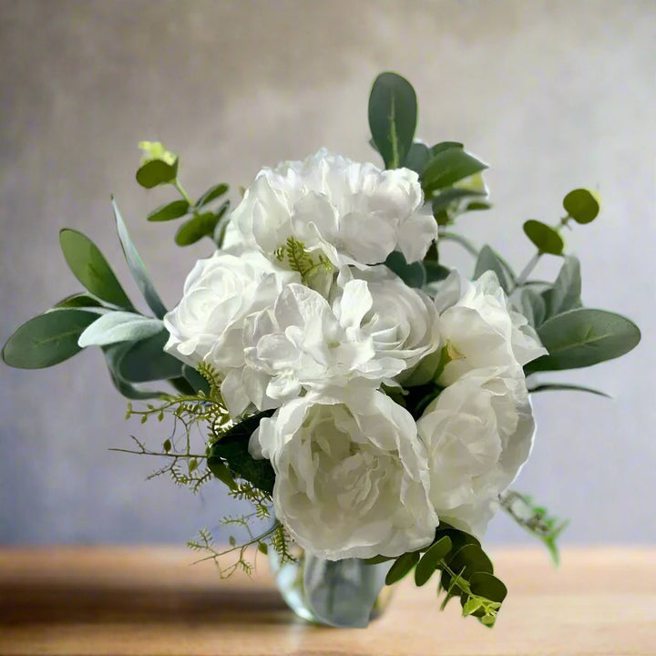 White Peonies Roses hydrangea - Artificial Silk Flowers Claire De Fleurs