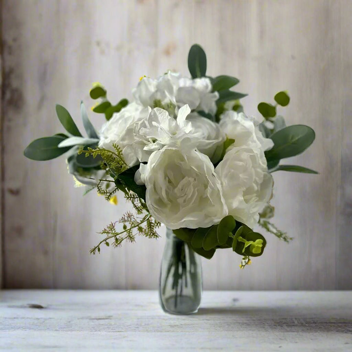 White Peonies Roses hydrangea - Artificial Silk Flowers Claire De Fleurs