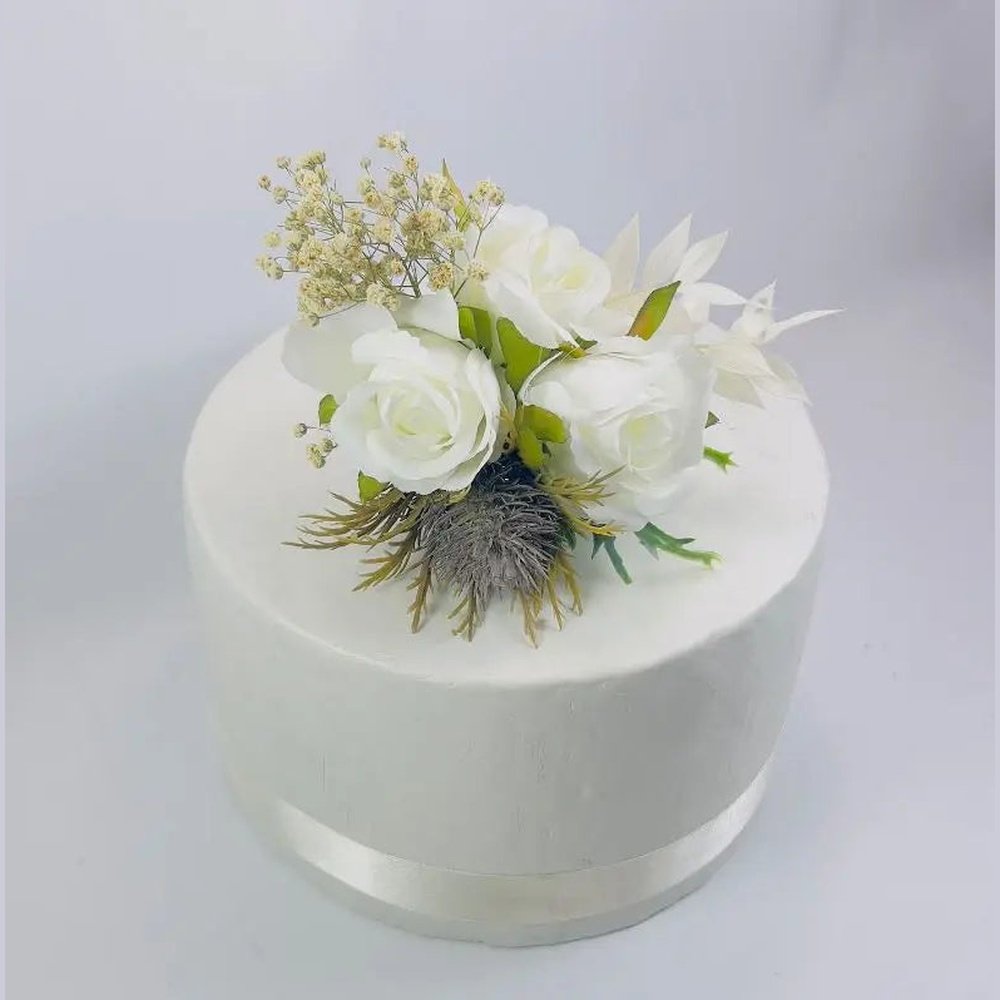 White Rose and Blue Purple Thistle Cake Topper Claire De Fleurs